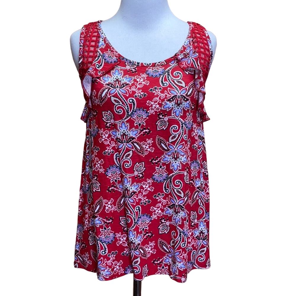 Maurices Paisley Bandana Ruffle Lace Sleeveless Blouse X-Small NWT